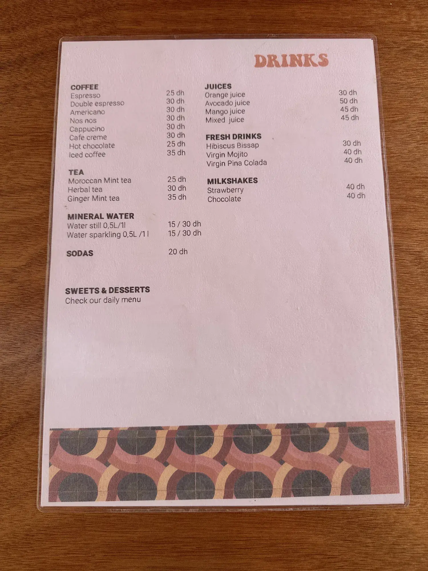 Hashpoint Restaurant drinks menu with prices